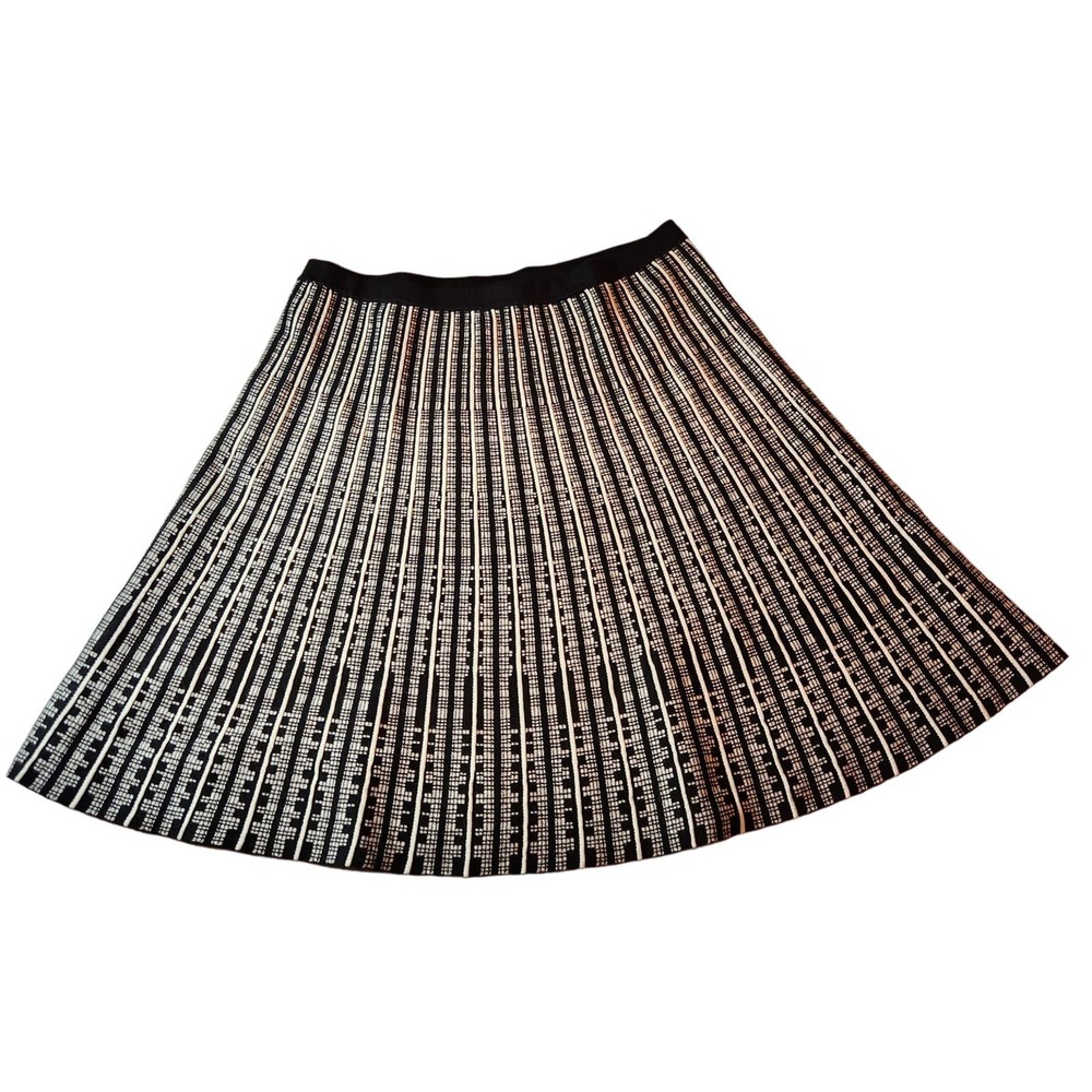 Anne Klein Pleated Stretchy‎ Skirt Black White Large